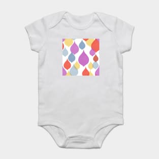 Sixties teardrop shape geometric purple, red, blue yellow, Linen textured heart Baby Bodysuit